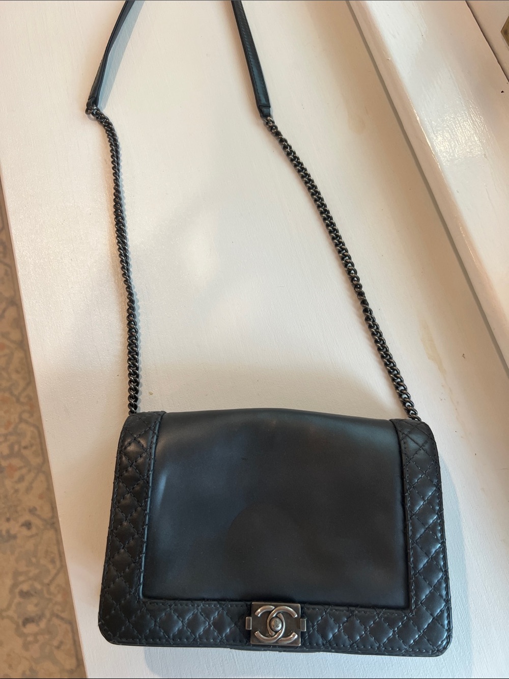 CHANEL Black Quilted Leather Chain Crossbody Bag